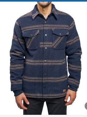 Jachs Navy Blue and Tan Striped Shirt Jacket